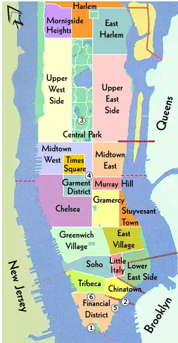 Mapa dzielnicy Manhattan W Nowym Jorku