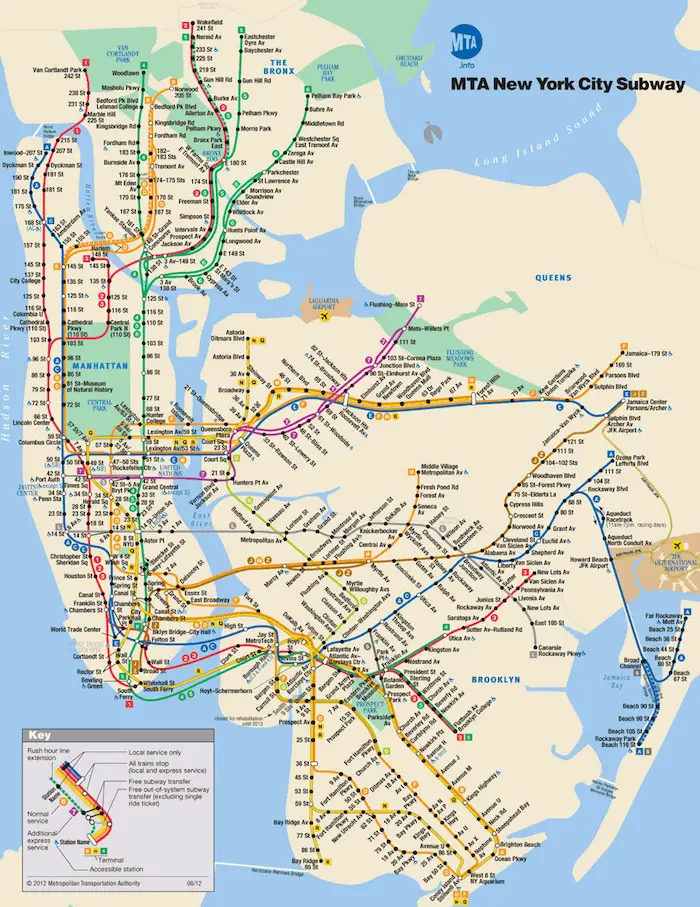 Plan et carte du train urbain de New York : stations et lignes