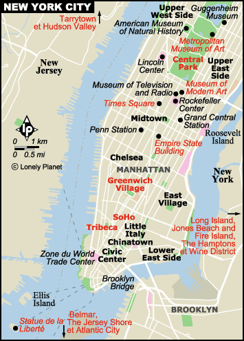 carte des lieux d’intérêts de New York